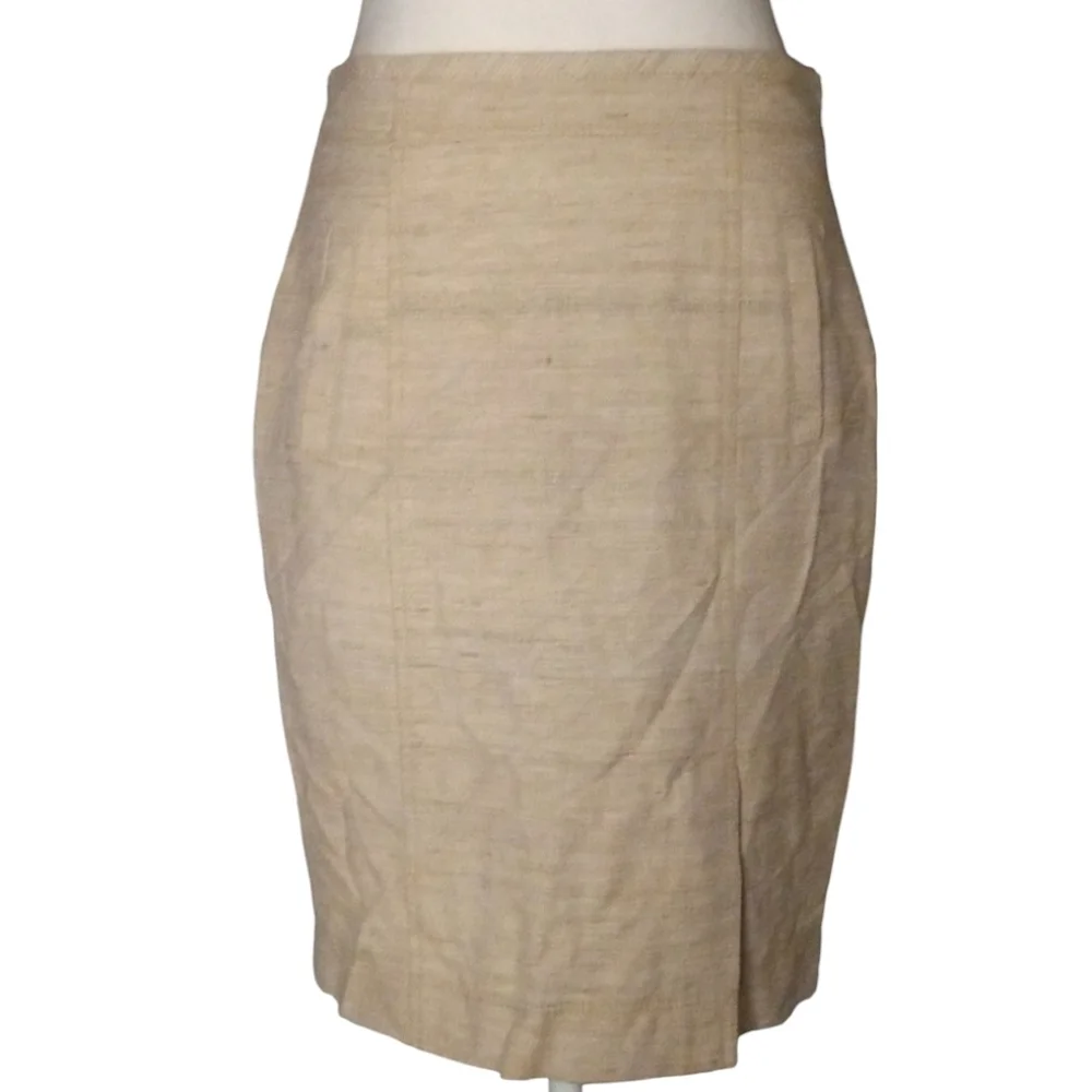 Ann Taylor Khaki Tweed Feel Tussah Silk Cotton Blend Pencil Skirt Pockets 8P